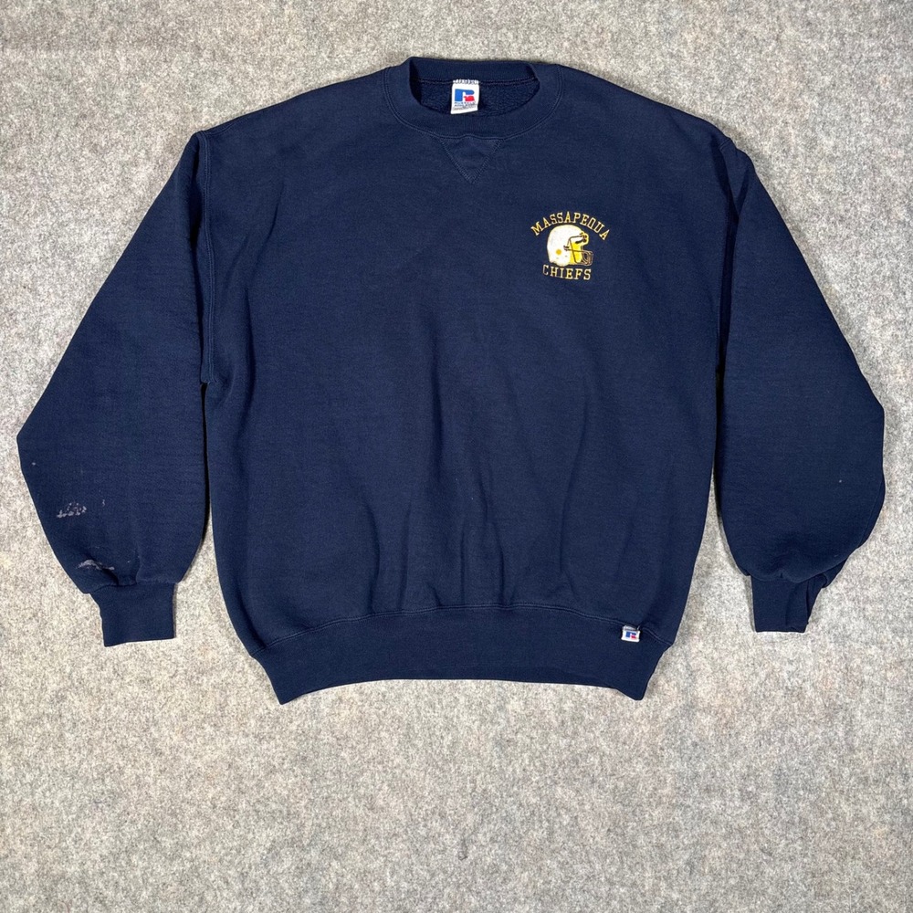 Russell Athletic Sweatshirt Mens XL Navy Massapequa Chiefs Football VTG 90s USA
